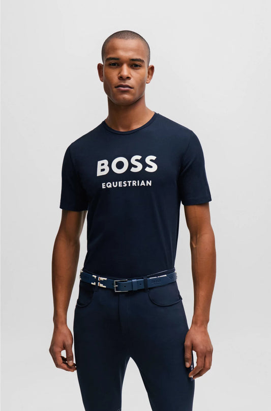 EQUESTRIAN SHORT-SLEEVED STRETCH-COTTON T-SHIRT WITH LOGO